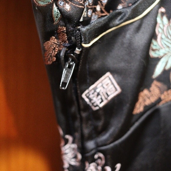 Solz Squirrel Black Oriental Asian Floral Embroidered Geisha Top Vintage 42 - Picture 5 of 16